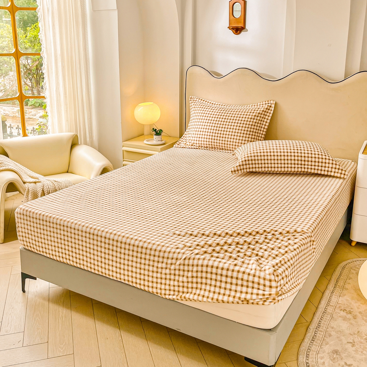 91家纺网 家纺一手货源 找家纺 恬澳家纺 2025新款200g高克重牛奶绒床笠单品床笠单件单床笠 暖阳-奶咖格