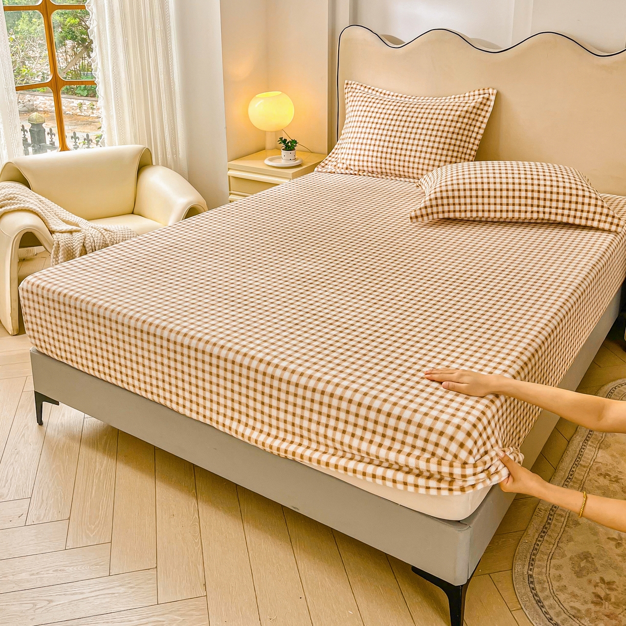 91家纺网 家纺一手货源 找家纺 恬澳家纺 2025新款200g高克重牛奶绒床笠单品床笠单件单床笠 暖阳-奶咖格