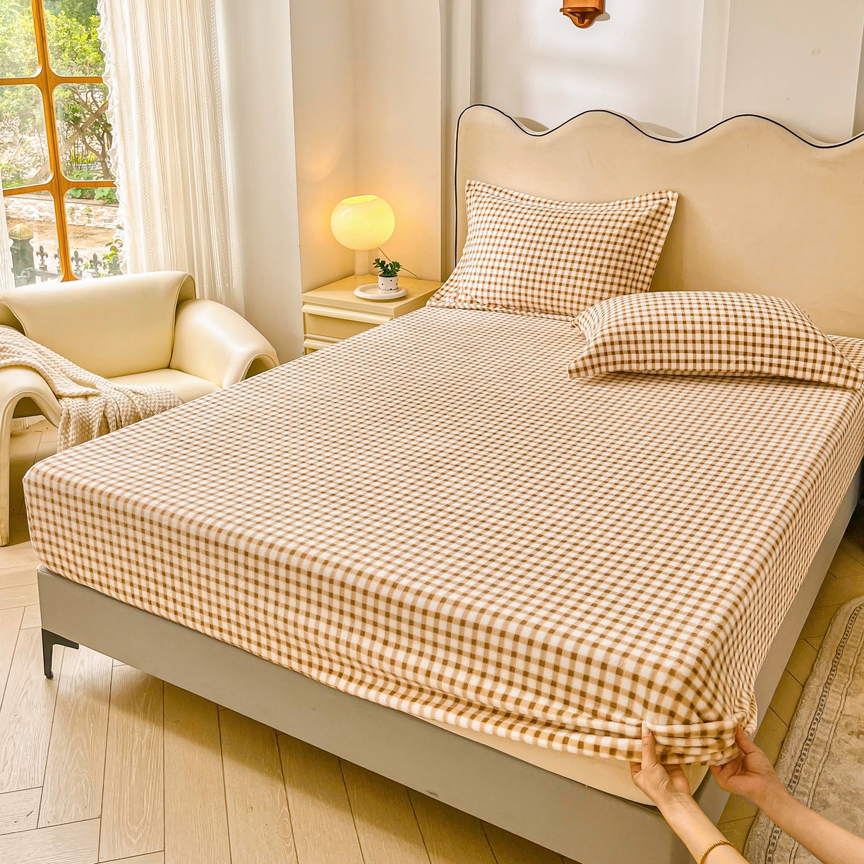 91家纺网 家纺一手货源 找家纺 恬澳家纺 2025新款200g高克重牛奶绒床笠单品床笠单件单床笠 暖阳-奶咖格