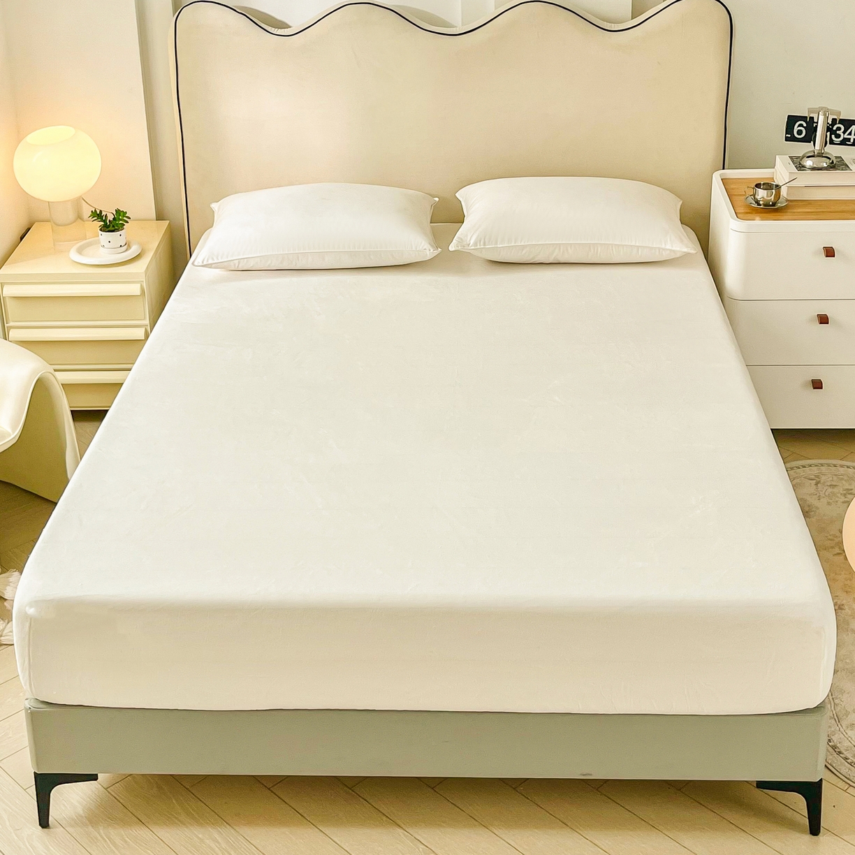 91家纺网 家纺一手货源 找家纺 恬澳家纺 2025新款200g高克重牛奶绒床笠单品床笠单件单床笠 暖阳-奶油白