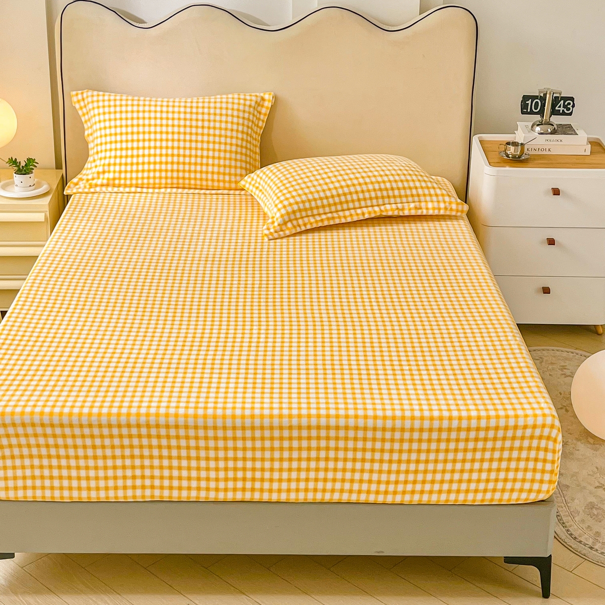 91家纺网 家纺一手货源 找家纺 恬澳家纺 2025新款200g高克重牛奶绒床笠单品床笠单件单床笠 暖阳-柠檬格