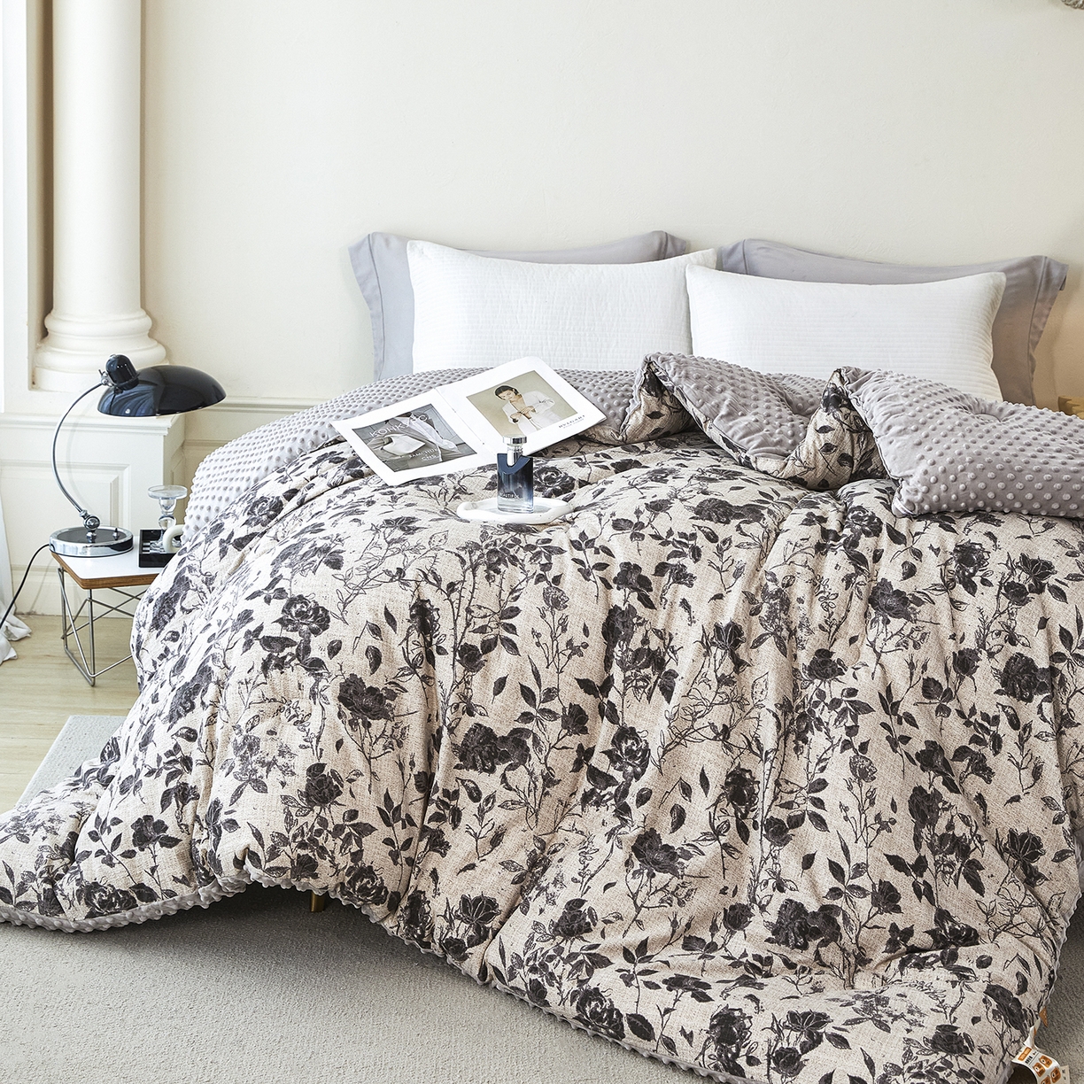 91家纺网 家纺一手货源 找家纺 缔锦家纺 2025新款亚麻豆豆被被子被芯 水墨香韵