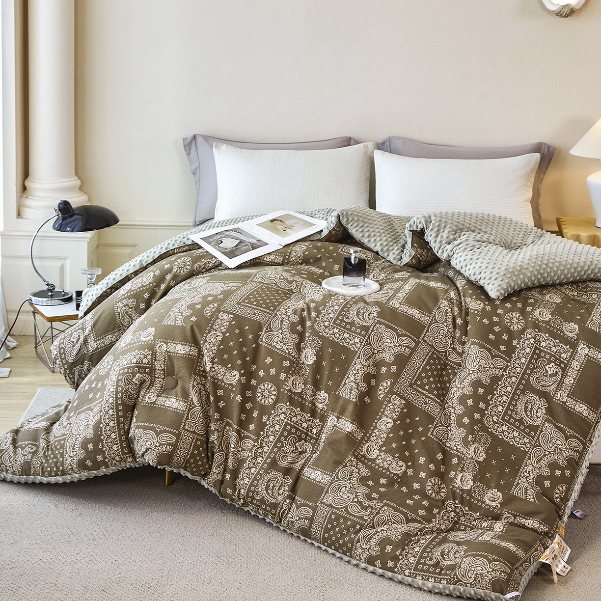 91家纺网 家纺一手货源 找家纺 缔锦家纺 2025新款亚麻豆豆被被子被芯 觅影