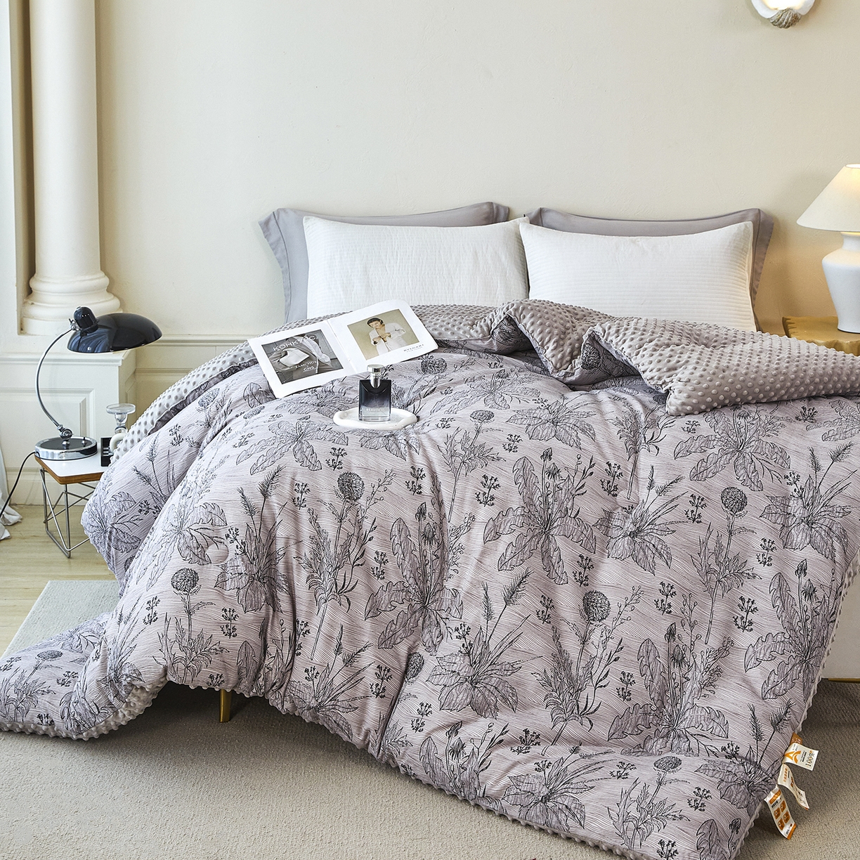 91家纺网 家纺一手货源 找家纺 缔锦家纺 2025新款亚麻豆豆被被子被芯 墨染秋意