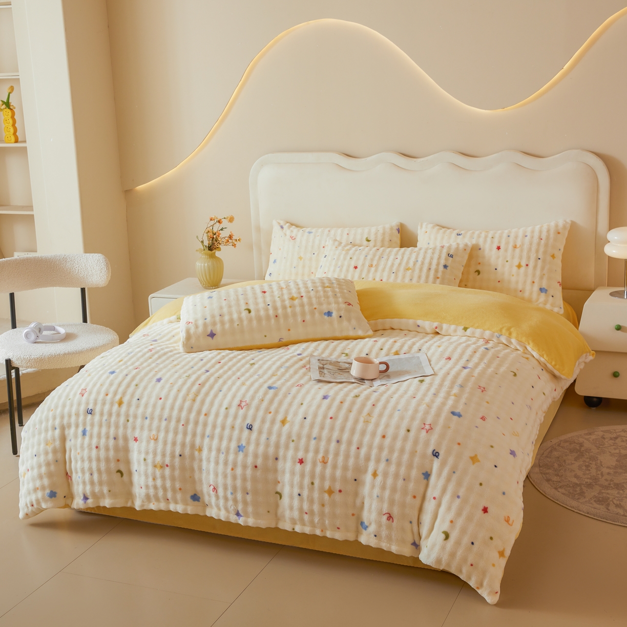 91家纺网 家纺一手货源 找家纺 巧格家纺 2025新款A类加厚泡泡牛奶绒印花工艺立体泡泡四件套（买家秀联系商家） 星月传奇