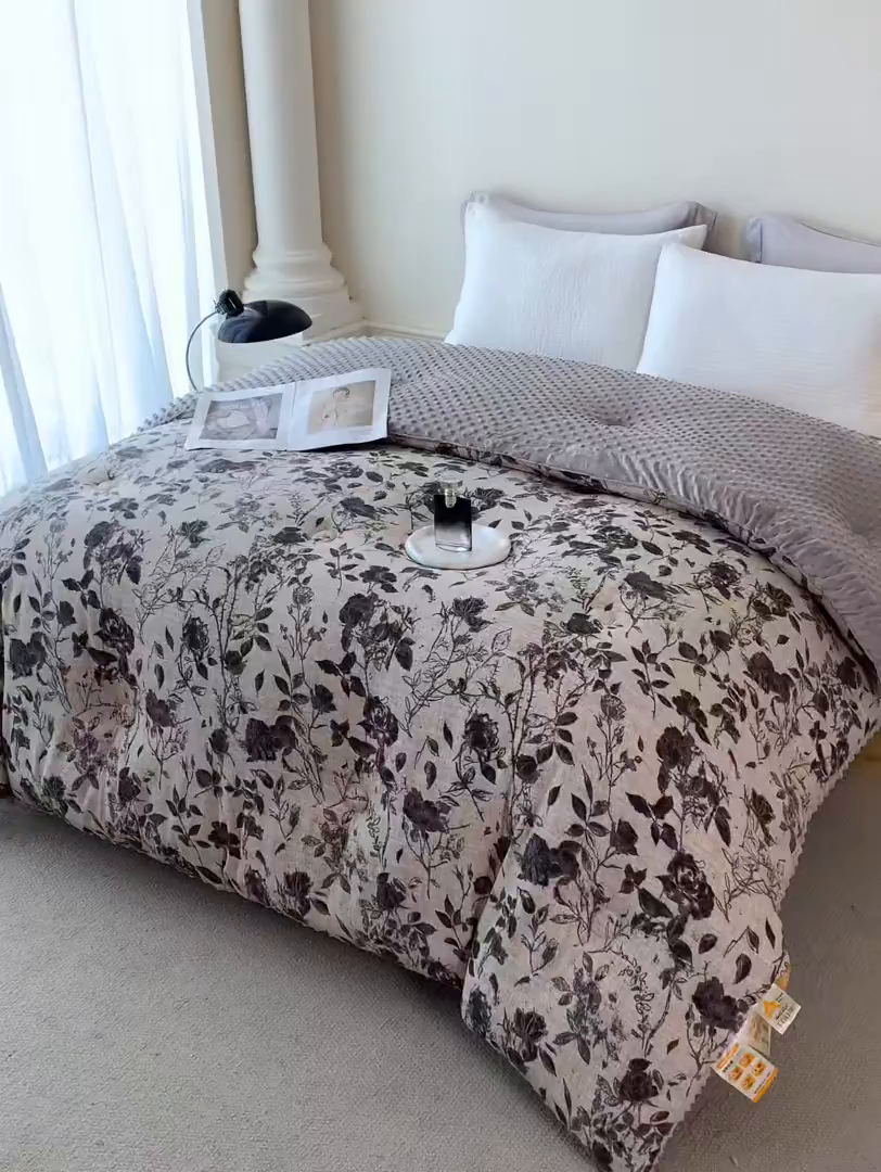 91家纺网 家纺一手货源 找家纺 缔锦家纺 2025新款亚麻豆豆被被子被芯 水墨香韵