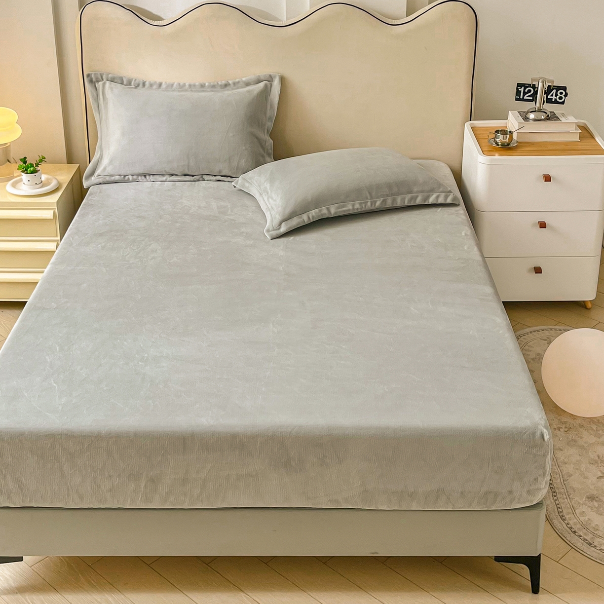 91家纺网 家纺一手货源 找家纺 恬澳家纺 2025新款200g高克重牛奶绒床笠单品床笠单件单床笠 暖阳-浅灰