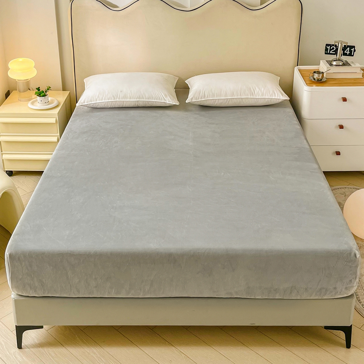 91家纺网 家纺一手货源 找家纺 恬澳家纺 2025新款200g高克重牛奶绒床笠单品床笠单件单床笠 暖阳-浅灰