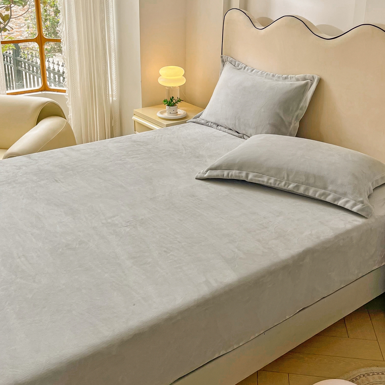 91家纺网 家纺一手货源 找家纺 恬澳家纺 2025新款200g高克重牛奶绒床笠单品床笠单件单床笠 暖阳-浅灰