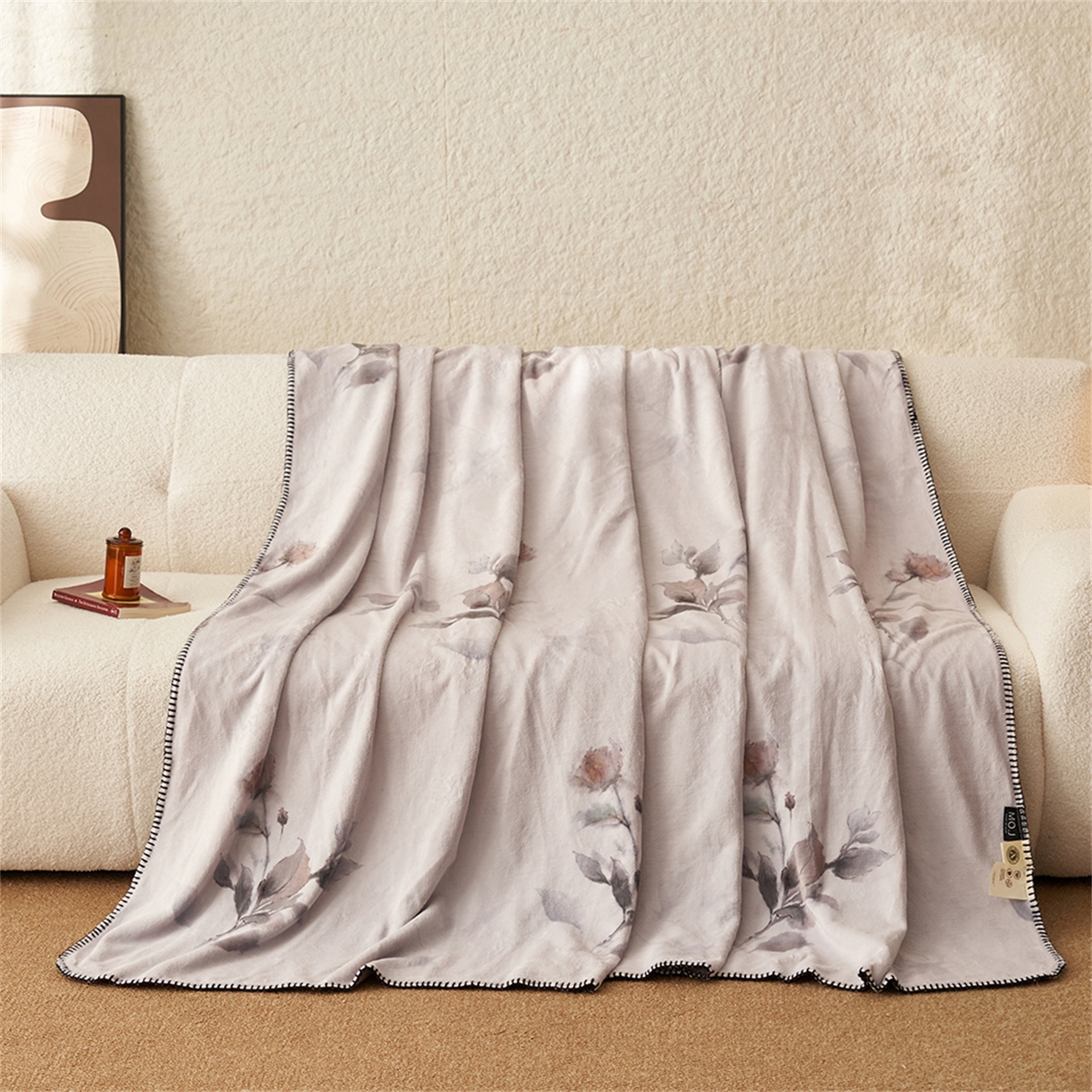 91家纺网 家纺一手货源 找家纺 寐绸家纺 2025新款棉麻风数码印花牛奶绒毛毯 棉麻风毛毯-雅梦