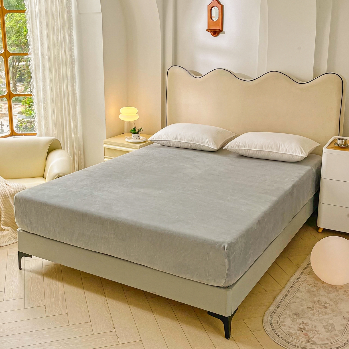 91家纺网 家纺一手货源 找家纺 恬澳家纺 2025新款200g高克重牛奶绒床笠单品床笠单件单床笠 暖阳-浅灰