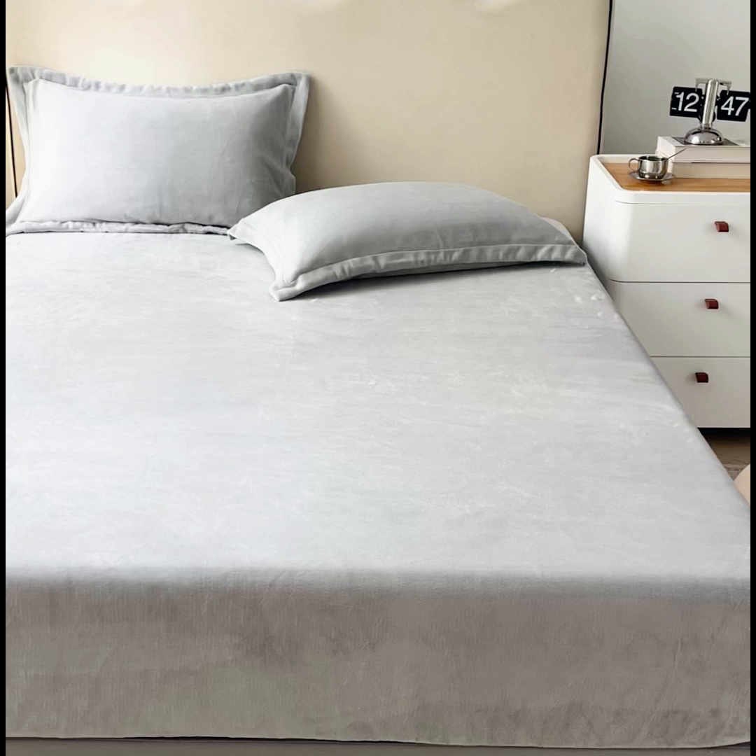 91家纺网 家纺一手货源 找家纺 恬澳家纺 2025新款200g高克重牛奶绒床笠单品床笠单件单床笠 暖阳-浅灰