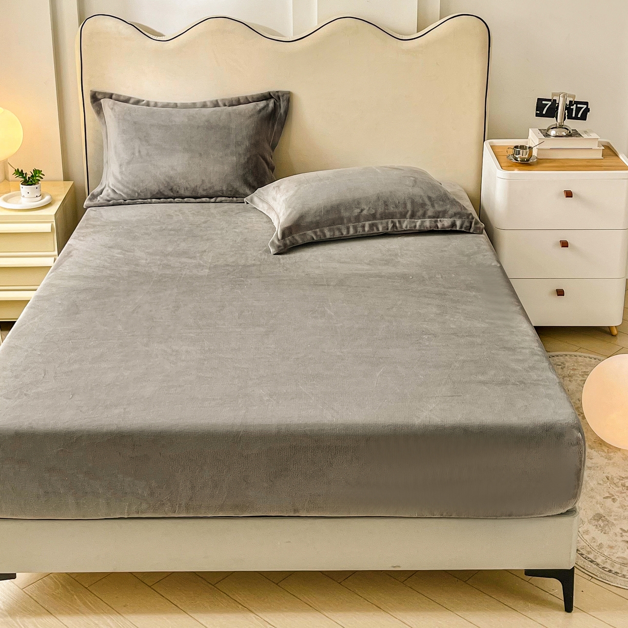 91家纺网 家纺一手货源 找家纺 恬澳家纺 2025新款200g高克重牛奶绒床笠单品床笠单件单床笠 暖阳-深灰