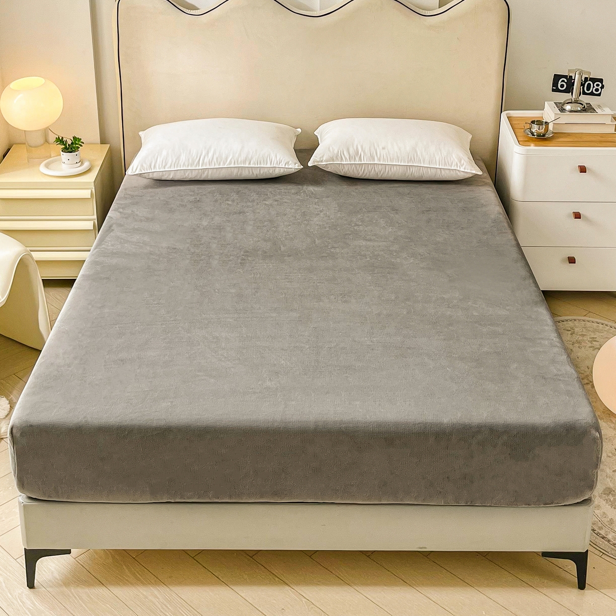 91家纺网 家纺一手货源 找家纺 恬澳家纺 2025新款200g高克重牛奶绒床笠单品床笠单件单床笠 暖阳-深灰