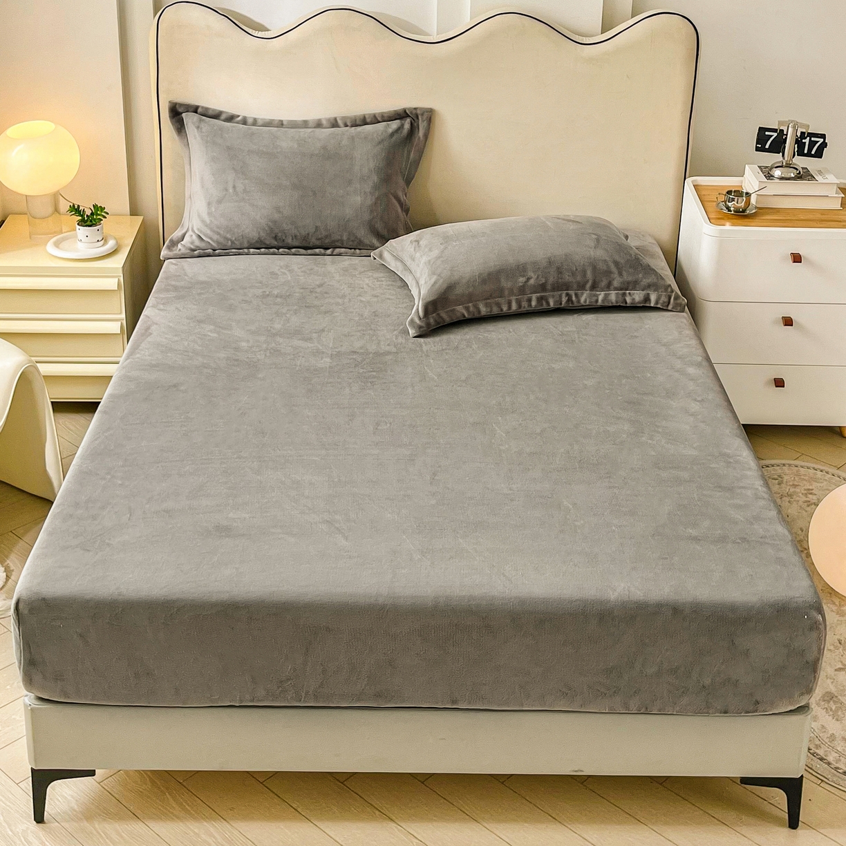 91家纺网 家纺一手货源 找家纺 恬澳家纺 2025新款200g高克重牛奶绒床笠单品床笠单件单床笠 暖阳-深灰