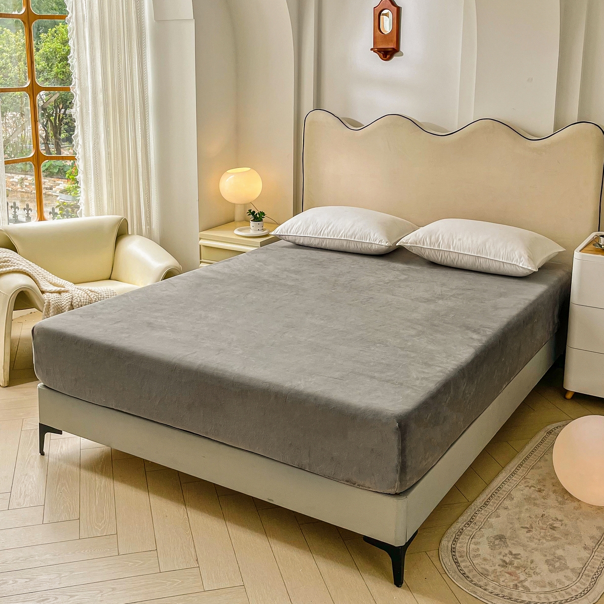 91家纺网 家纺一手货源 找家纺 恬澳家纺 2025新款200g高克重牛奶绒床笠单品床笠单件单床笠 暖阳-深灰