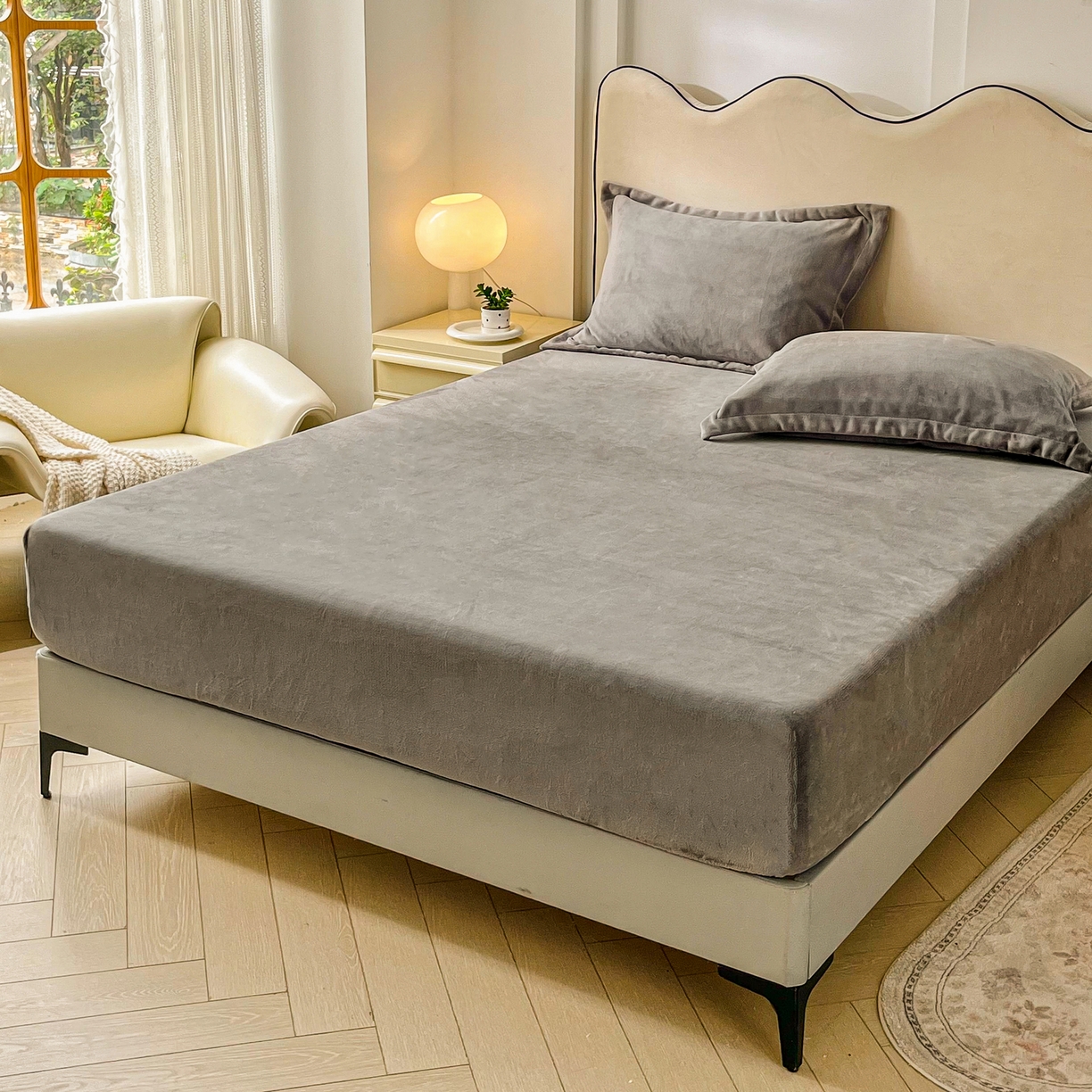 91家纺网 家纺一手货源 找家纺 恬澳家纺 2025新款200g高克重牛奶绒床笠单品床笠单件单床笠 暖阳-深灰