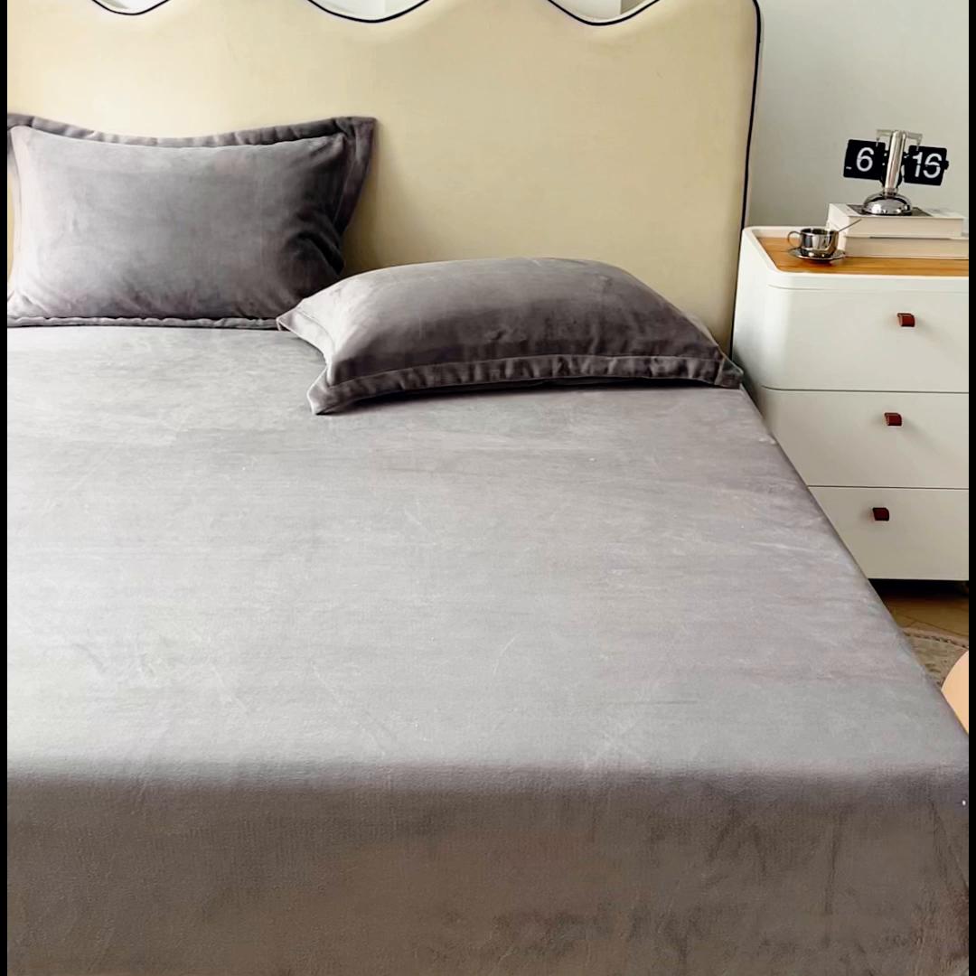 91家纺网 家纺一手货源 找家纺 恬澳家纺 2025新款200g高克重牛奶绒床笠单品床笠单件单床笠 暖阳-深灰