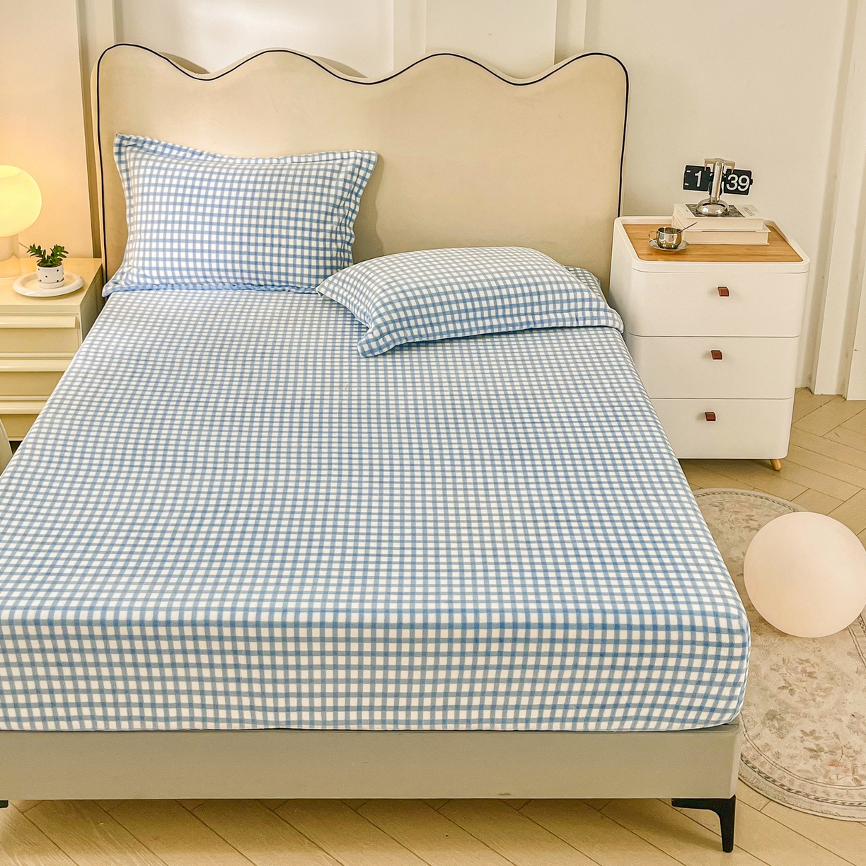 91家纺网 家纺一手货源 找家纺 恬澳家纺 2025新款200g高克重牛奶绒床笠单品床笠单件单床笠 暖阳-天蓝格