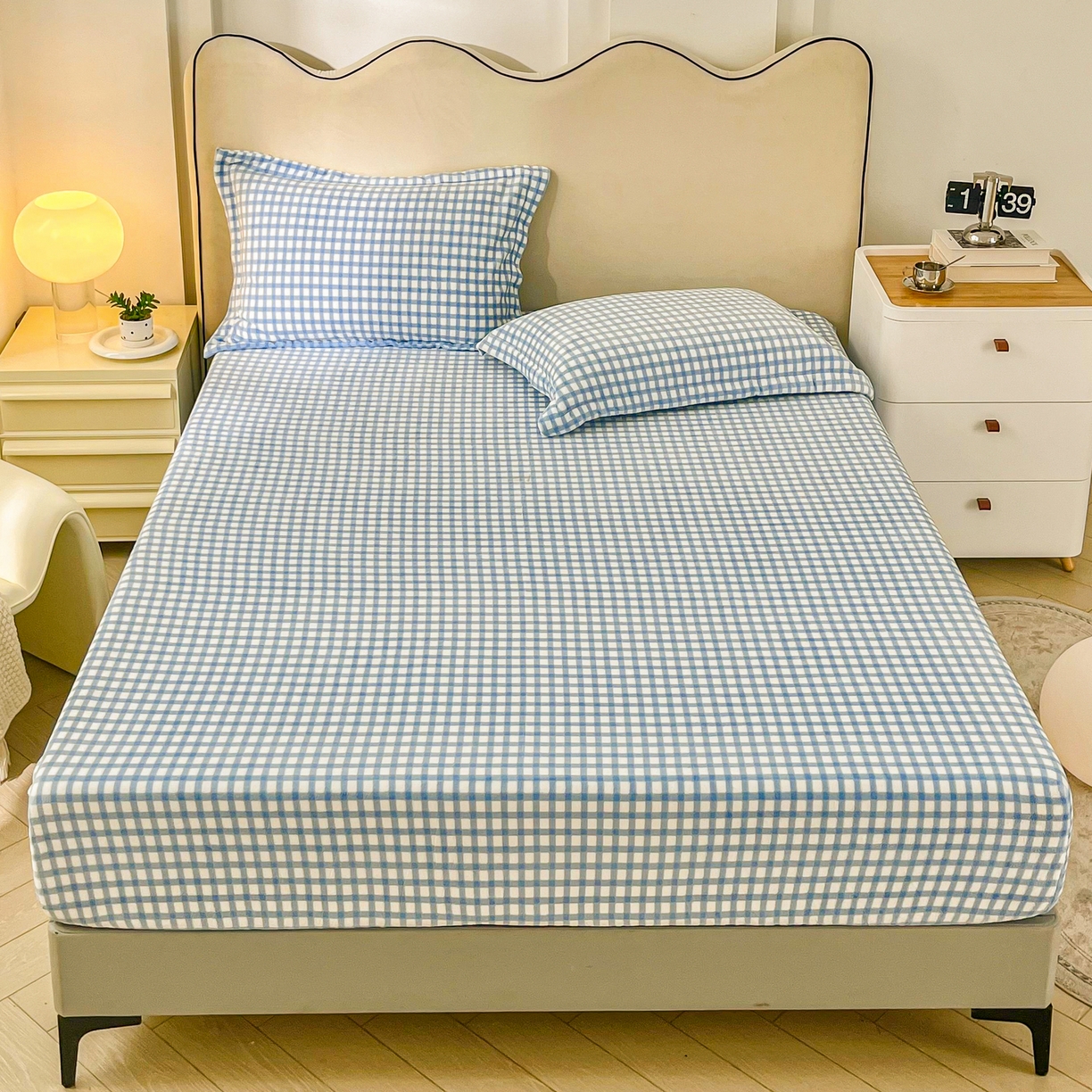 91家纺网 家纺一手货源 找家纺 恬澳家纺 2025新款200g高克重牛奶绒床笠单品床笠单件单床笠 暖阳-天蓝格