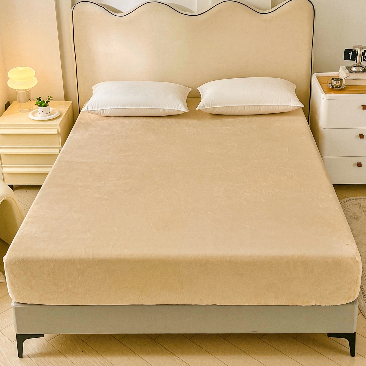 91家纺网 家纺一手货源 找家纺 恬澳家纺 2025新款200g高克重牛奶绒床笠单品床笠单件单床笠 暖阳-香槟