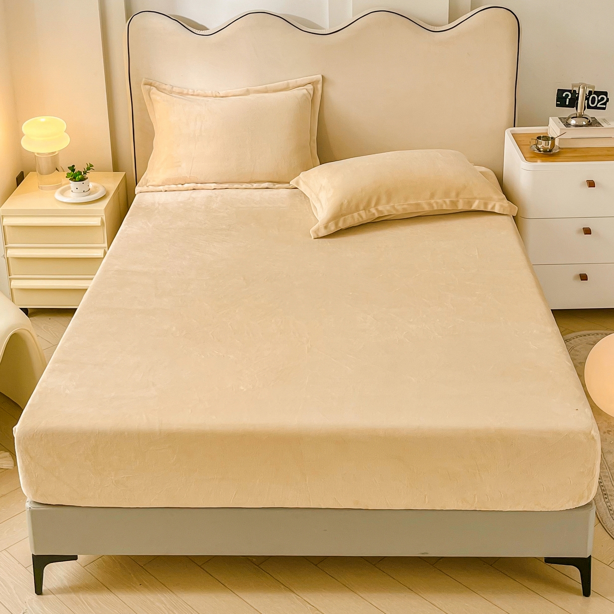 91家纺网 家纺一手货源 找家纺 恬澳家纺 2025新款200g高克重牛奶绒床笠单品床笠单件单床笠 暖阳-香槟