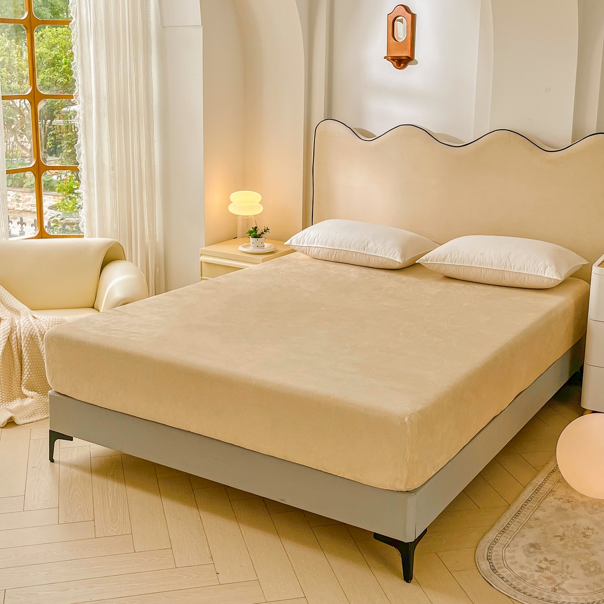 91家纺网 家纺一手货源 找家纺 恬澳家纺 2025新款200g高克重牛奶绒床笠单品床笠单件单床笠 暖阳-香槟