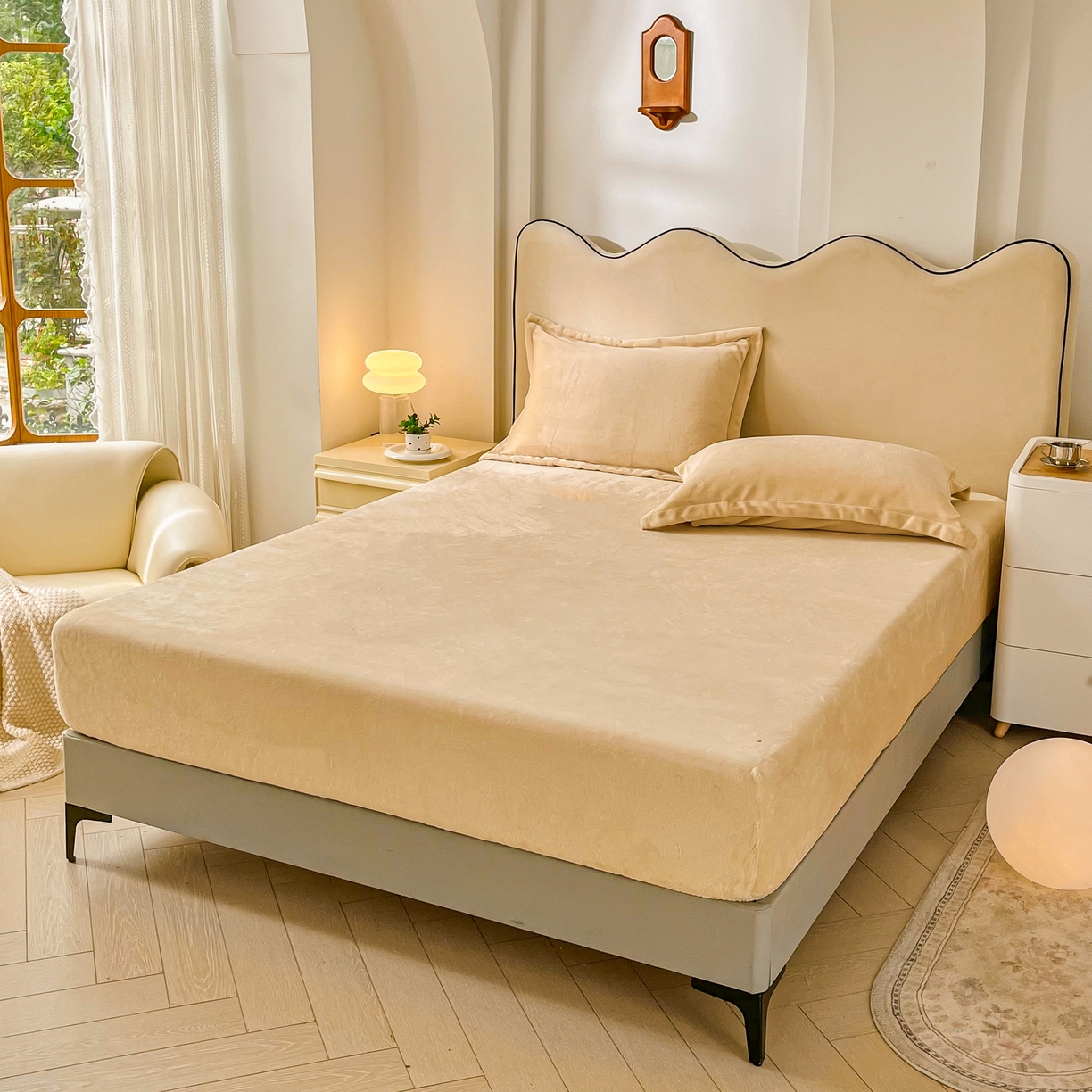 91家纺网 家纺一手货源 找家纺 恬澳家纺 2025新款200g高克重牛奶绒床笠单品床笠单件单床笠 暖阳-香槟