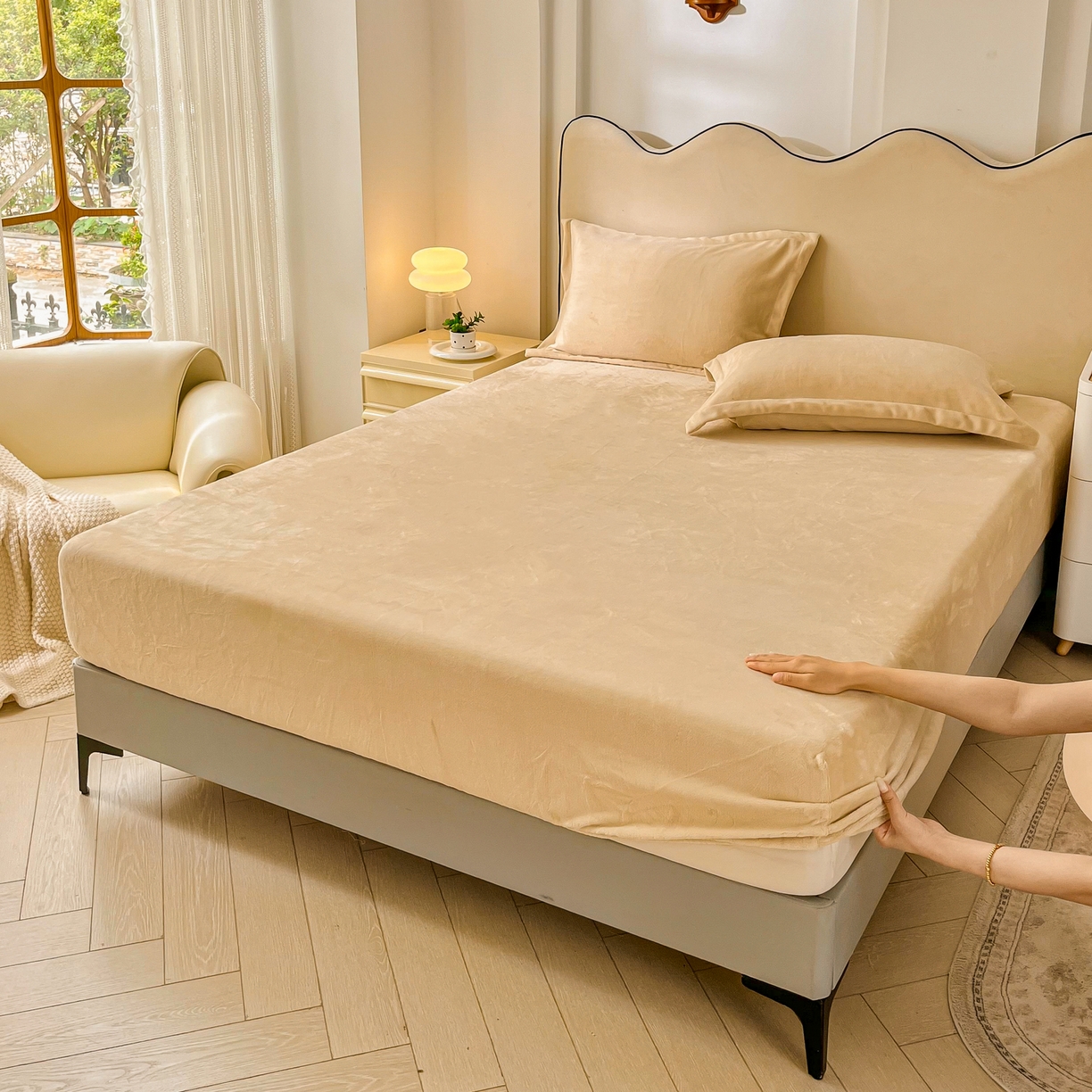 91家纺网 家纺一手货源 找家纺 恬澳家纺 2025新款200g高克重牛奶绒床笠单品床笠单件单床笠 暖阳-香槟