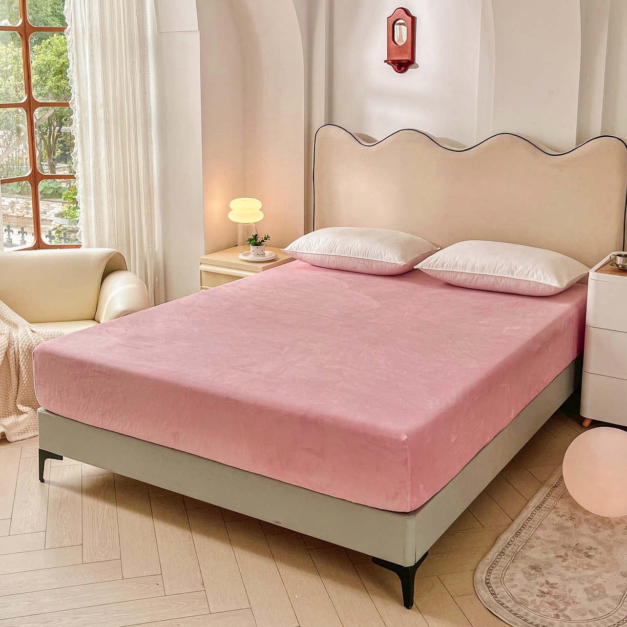 91家纺网 家纺一手货源 找家纺 恬澳家纺 2025新款200g高克重牛奶绒床笠单品床笠单件单床笠 暖阳-樱花粉