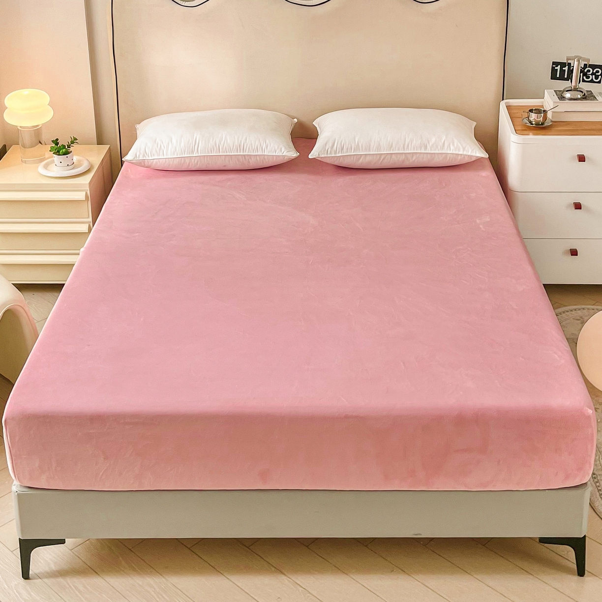 91家纺网 家纺一手货源 找家纺 恬澳家纺 2025新款200g高克重牛奶绒床笠单品床笠单件单床笠 暖阳-樱花粉