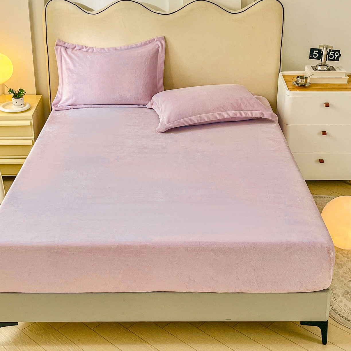 91家纺网 家纺一手货源 找家纺 恬澳家纺 2025新款200g高克重牛奶绒床笠单品床笠单件单床笠 暖阳-芋泥紫