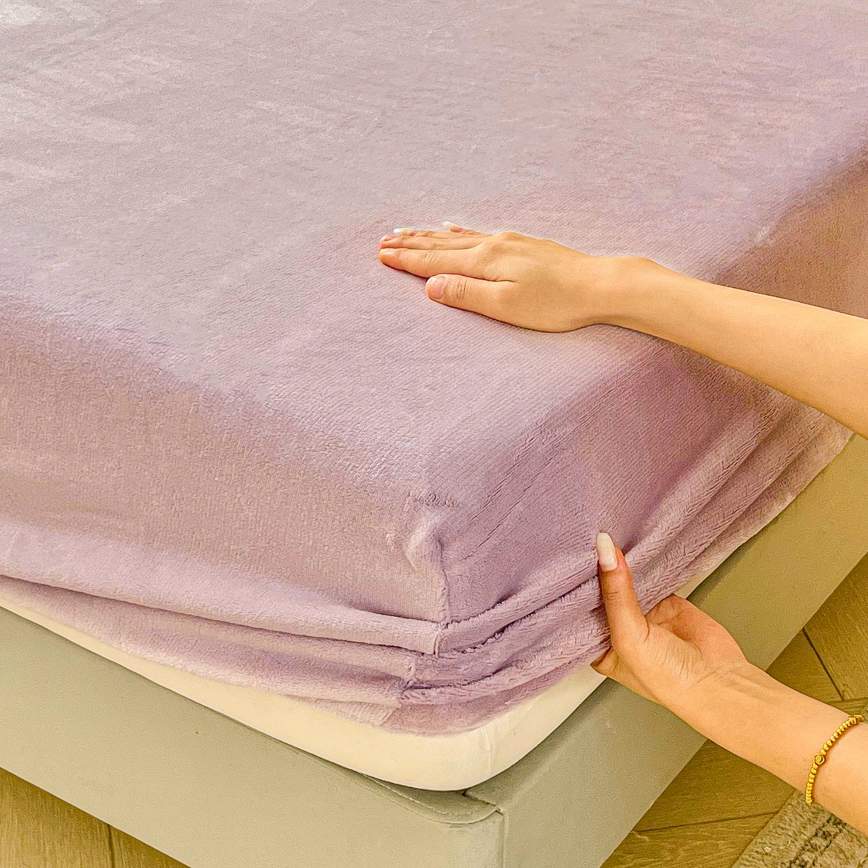 91家纺网 家纺一手货源 找家纺 恬澳家纺 2025新款200g高克重牛奶绒床笠单品床笠单件单床笠 暖阳-芋泥紫
