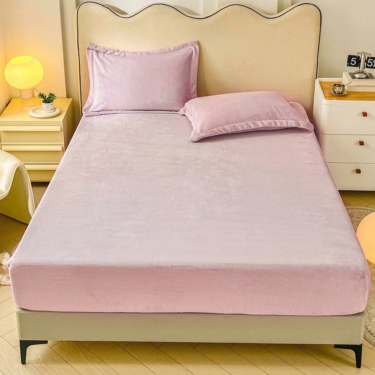 91家纺网 家纺一手货源 找家纺 恬澳家纺 2025新款200g高克重牛奶绒床笠单品床笠单件单床笠 暖阳-芋泥紫