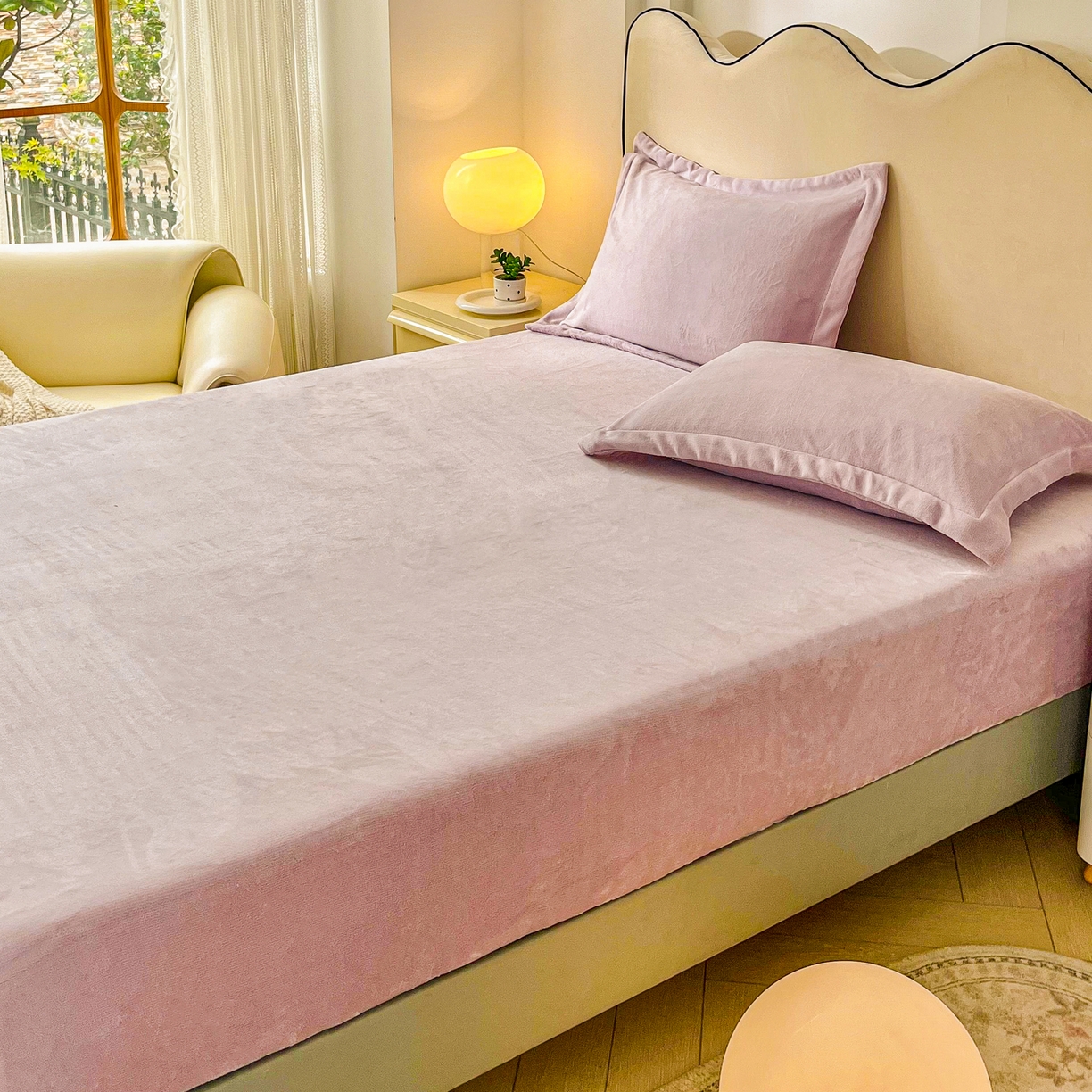 91家纺网 家纺一手货源 找家纺 恬澳家纺 2025新款200g高克重牛奶绒床笠单品床笠单件单床笠 暖阳-芋泥紫