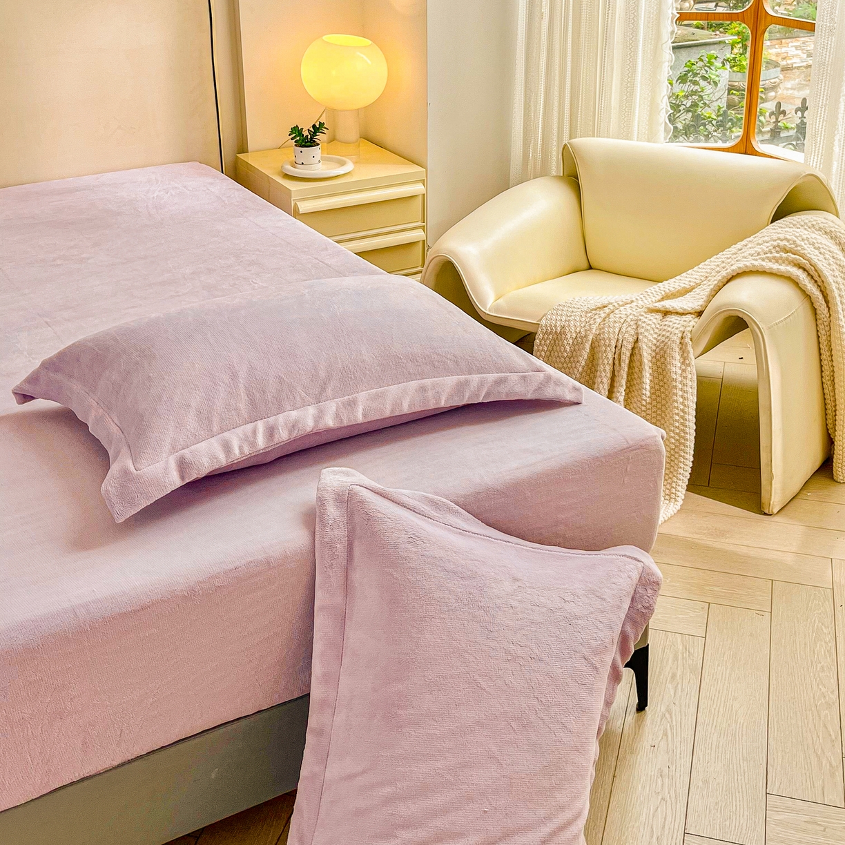 91家纺网 家纺一手货源 找家纺 恬澳家纺 2025新款200g高克重牛奶绒床笠单品床笠单件单床笠 暖阳-芋泥紫