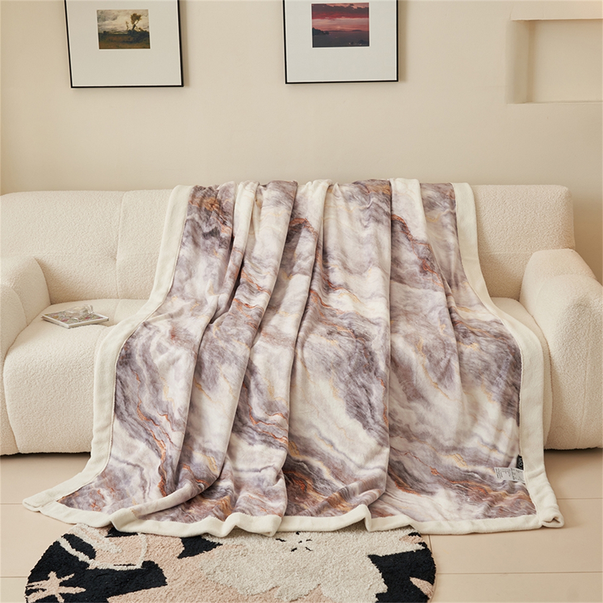 91家纺网 家纺一手货源 找家纺 寐绸家纺 2025新款牛奶绒数码印花毛毯 数码毛毯-大理石纹