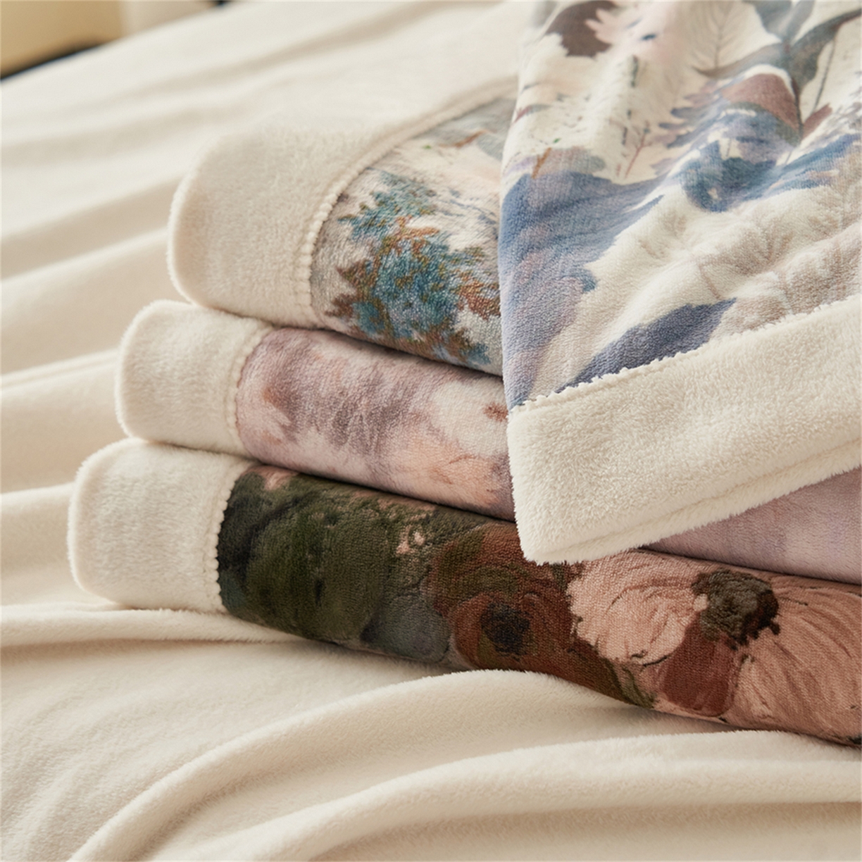 91家纺网 家纺一手货源 找家纺 寐绸家纺 2025新款牛奶绒数码印花毛毯 组合图仅供展示
