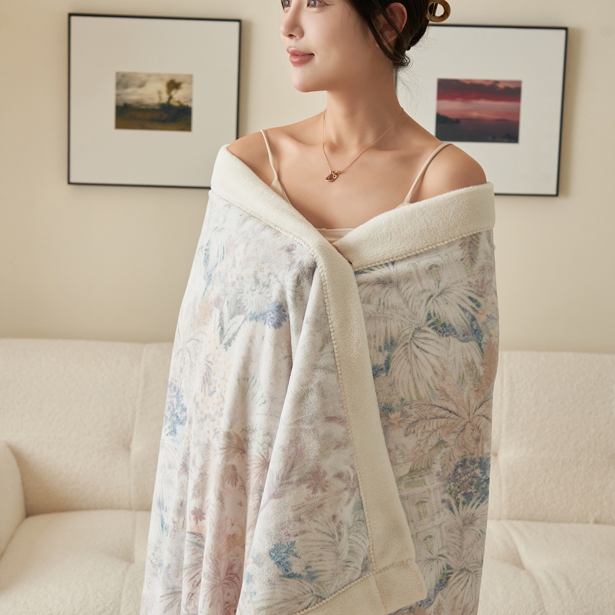 91家纺网 家纺一手货源 找家纺 寐绸家纺 2025新款牛奶绒数码印花毛毯 数码毛毯-丛林之恋