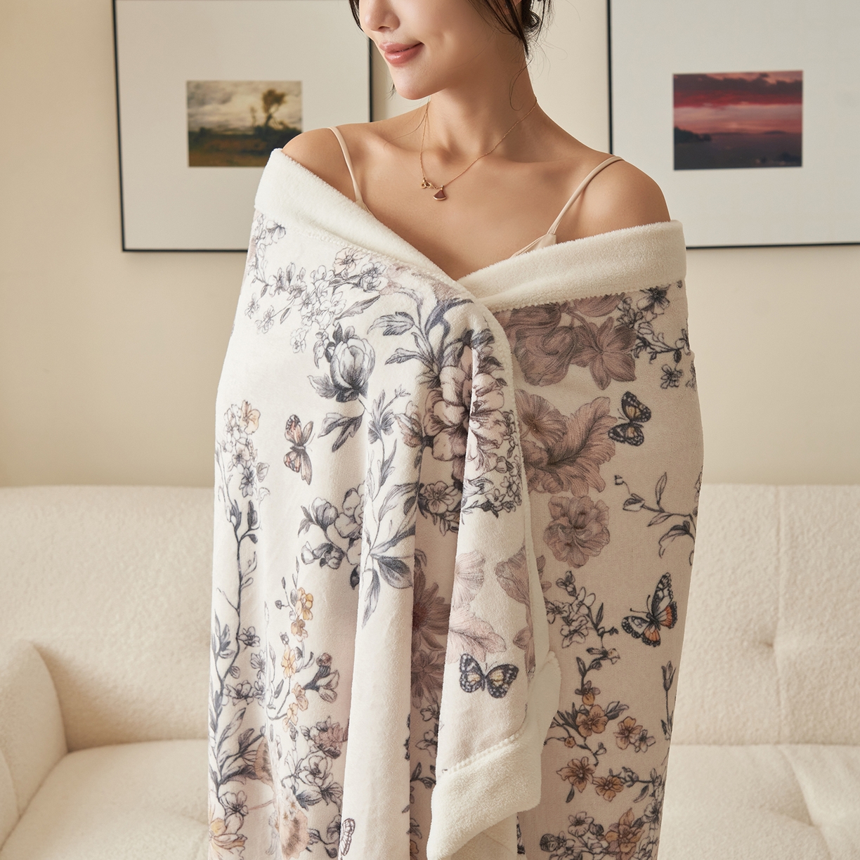 91家纺网 家纺一手货源 找家纺 寐绸家纺 2025新款牛奶绒数码印花毛毯 数码毛毯-古蝶