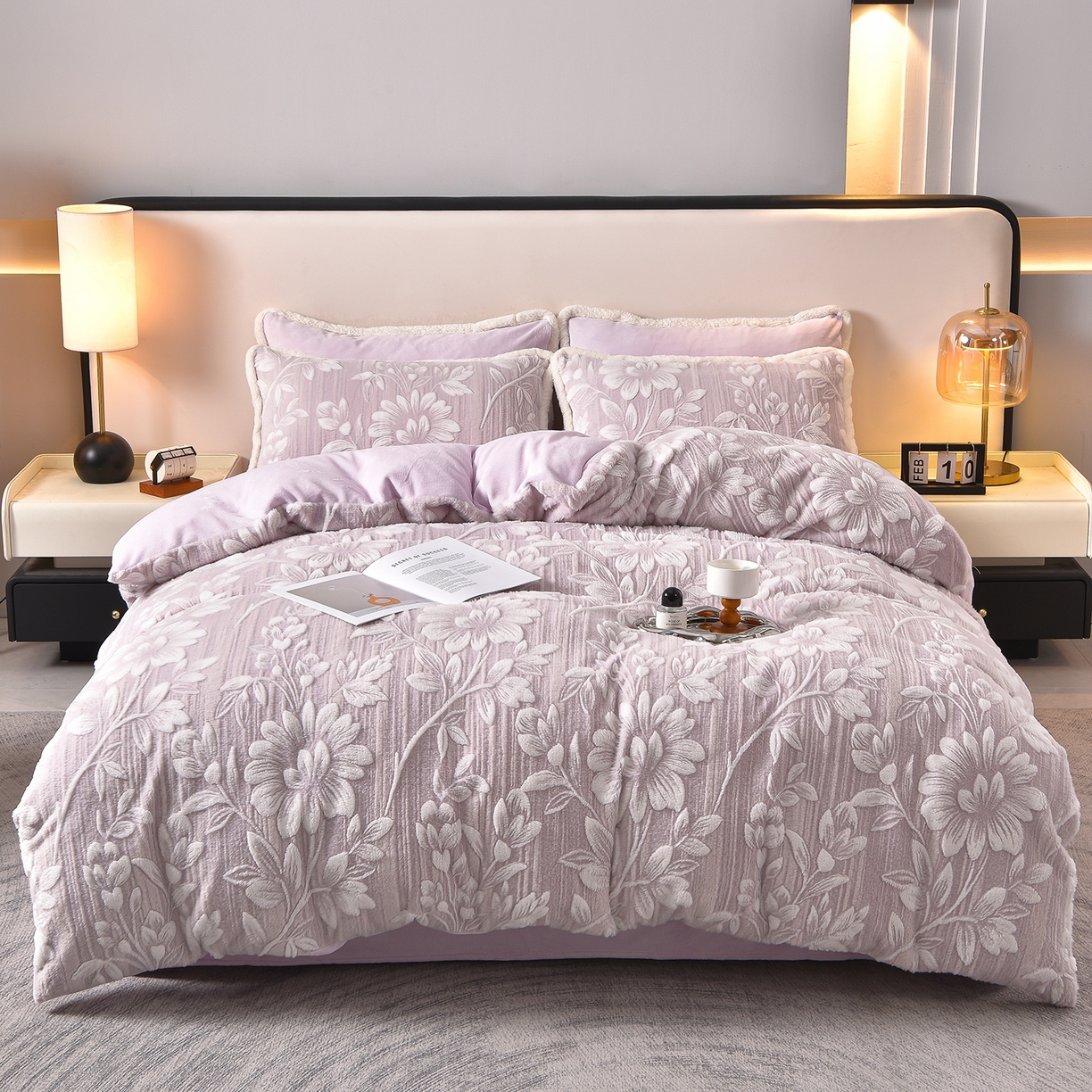 （总）吾秀家居 2025新款高克重深雕兔毛绒四件套-初雪系列