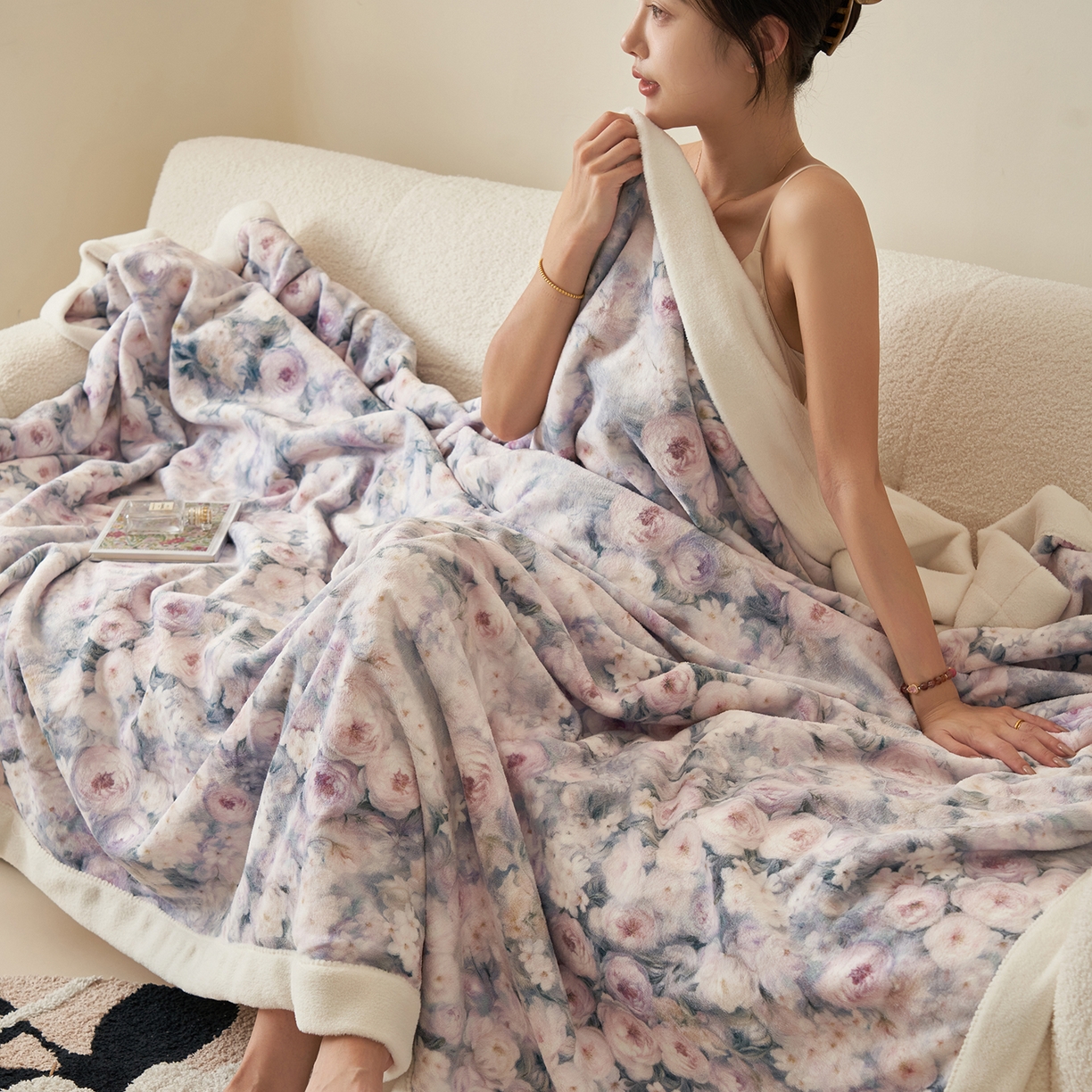 91家纺网 家纺一手货源 找家纺 寐绸家纺 2025新款牛奶绒数码印花毛毯 数码毛毯-花海