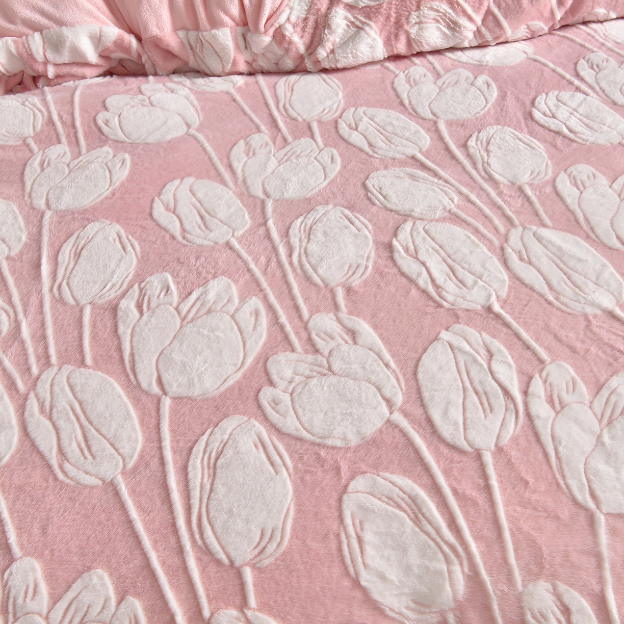 91家纺网 家纺一手货源 找家纺 吾秀家居 2025新款高克重深雕兔毛绒四件套-初雪系列 郁金香