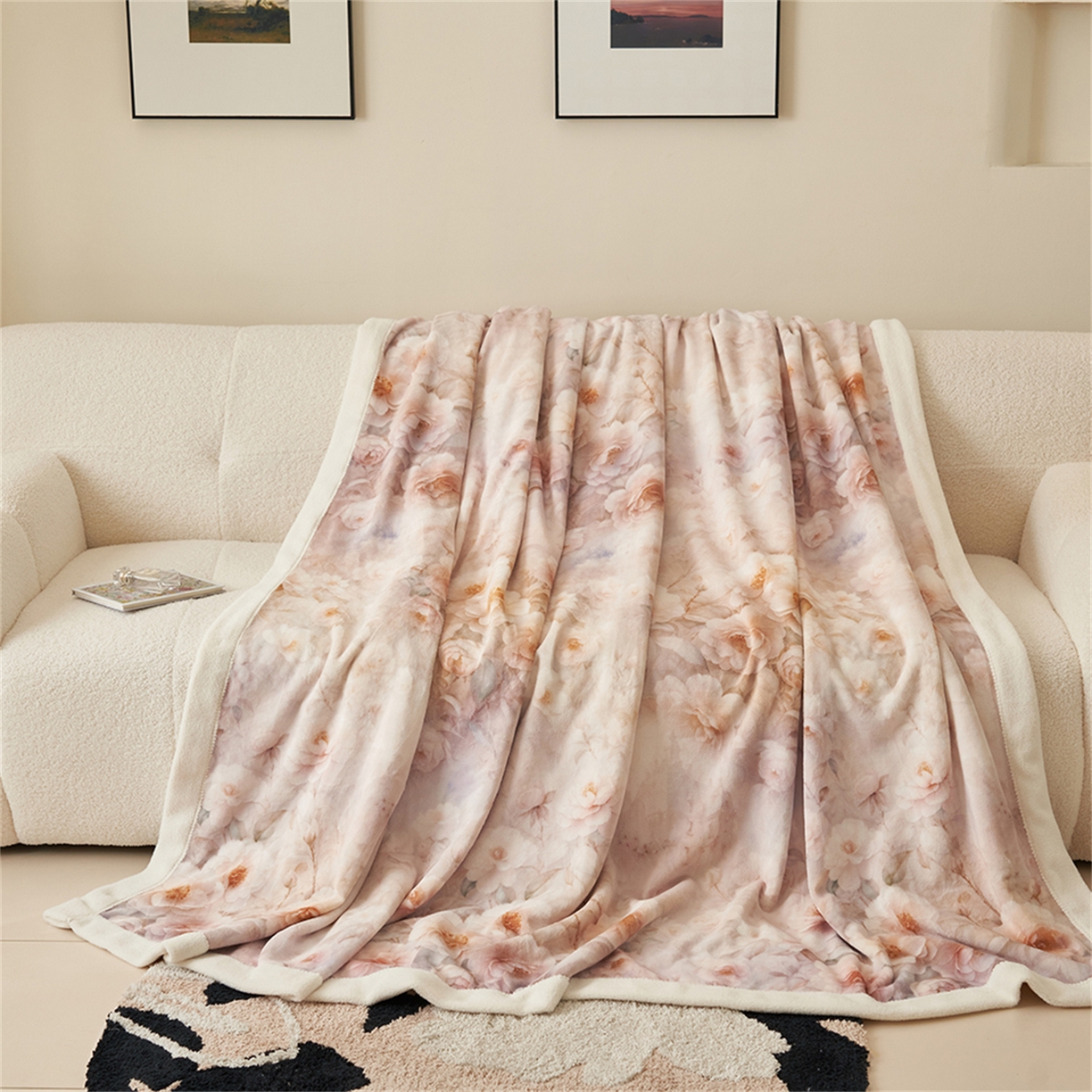 91家纺网 家纺一手货源 找家纺 寐绸家纺 2025新款牛奶绒数码印花毛毯 数码毛毯-花梦