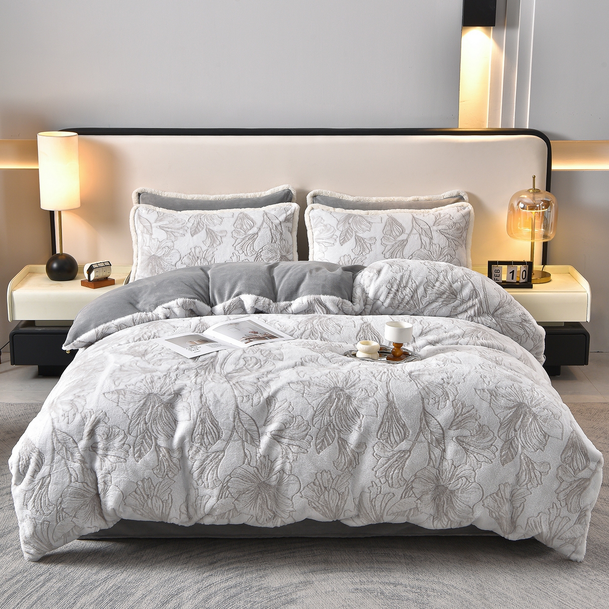 吾秀家居 2025新款高克重深雕兔毛绒四件套-初雪系列 恋恋花语