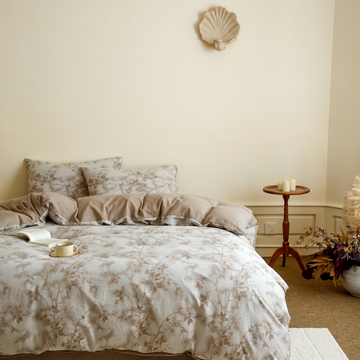 91家纺网 家纺一手货源 找家纺 沐白家居 2025新款色织全棉提花四件套 流金岁月-卡其