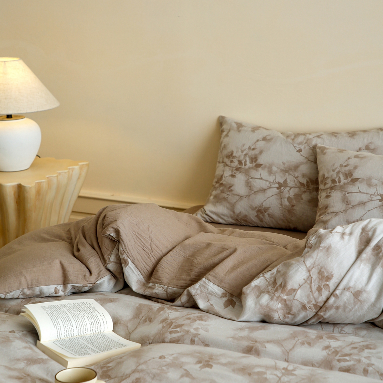 91家纺网 家纺一手货源 找家纺 沐白家居 2025新款色织全棉提花四件套 流金岁月-卡其