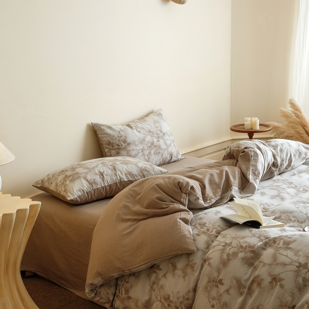 91家纺网 家纺一手货源 找家纺 沐白家居 2025新款色织全棉提花四件套 流金岁月-卡其