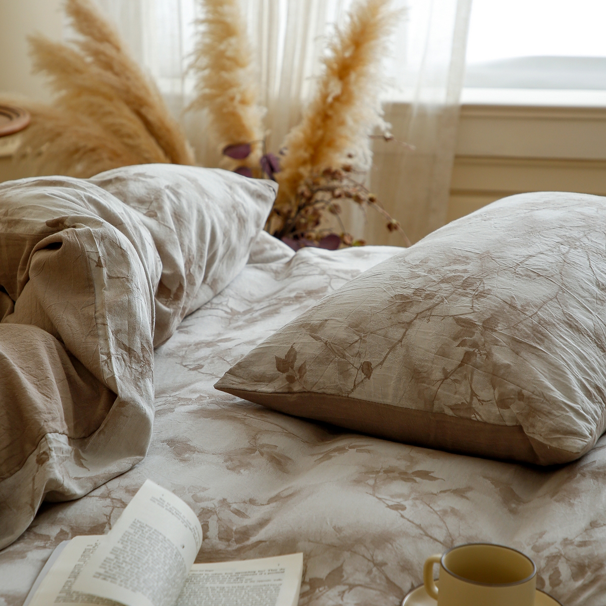 91家纺网 家纺一手货源 找家纺 沐白家居 2025新款色织全棉提花四件套 流金岁月-卡其