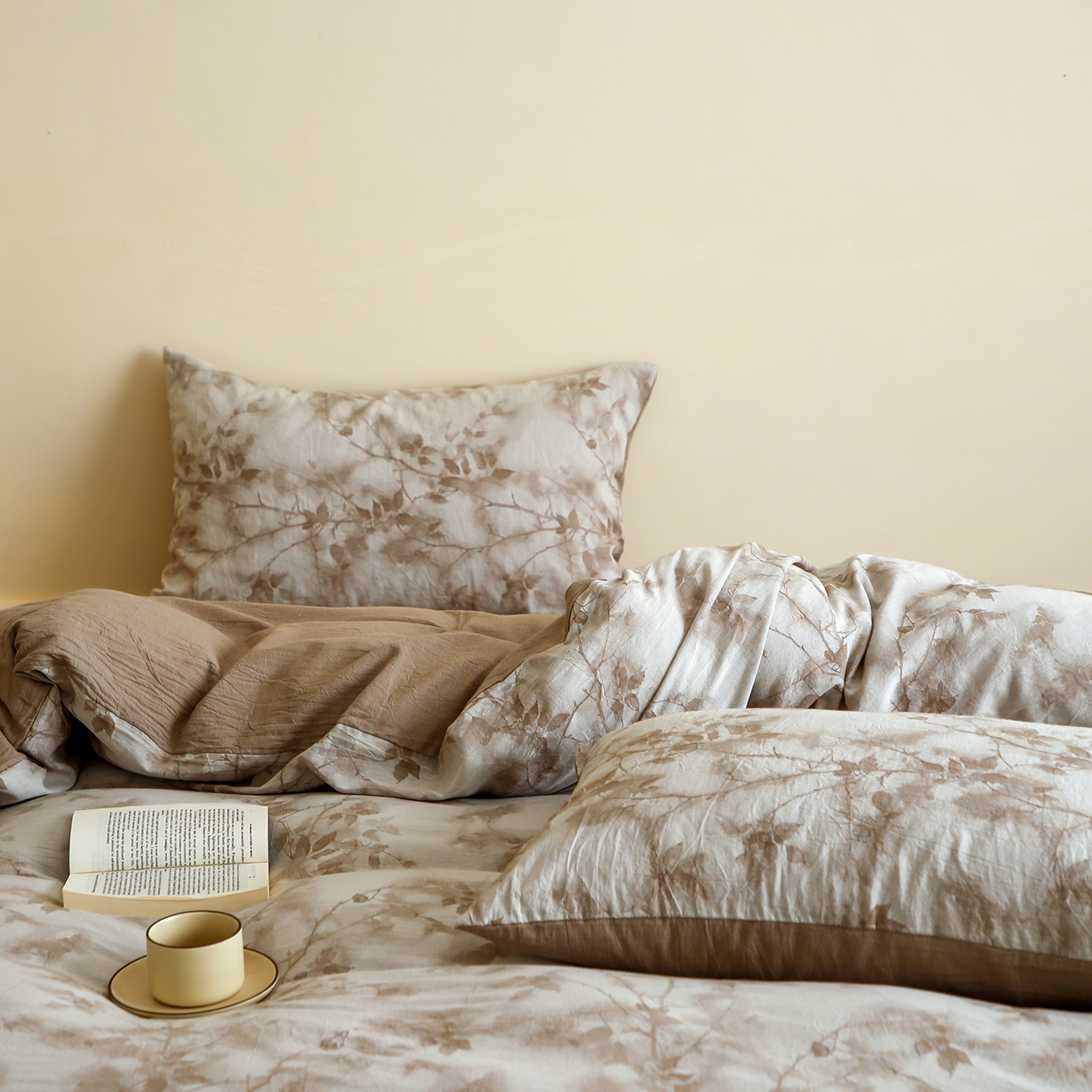 91家纺网 家纺一手货源 找家纺 沐白家居 2025新款色织全棉提花四件套 流金岁月-卡其